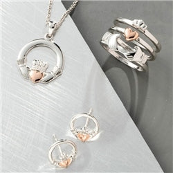 Galway Crystal Claddagh Pendant Sterling Silver & Rose Gold