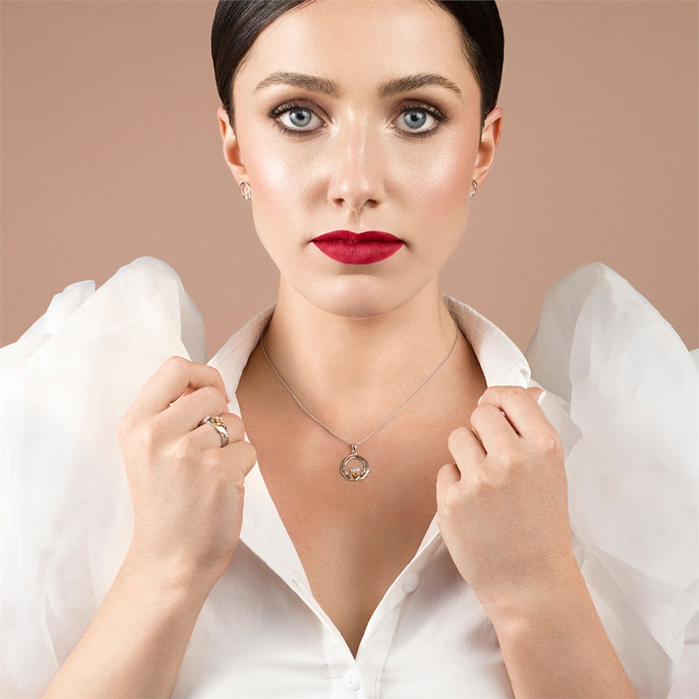 Galway Crystal Claddagh Pendant Sterling Silver & Rose Gold