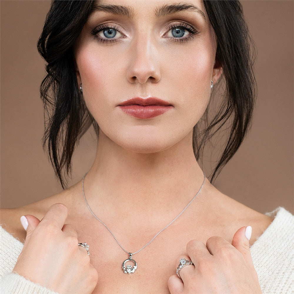 Galway Crystal Claddagh Crystal Sterling Silver Pendant