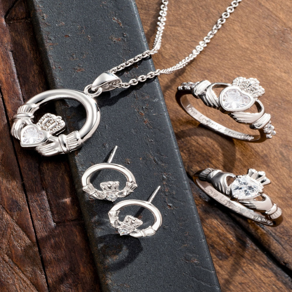 Galway Crystal Claddagh Crystal Sterling Silver Pendant