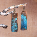 Copper Dangle Earrings with Oxidized Finish and Brass Hooks - Bohemian Aqua