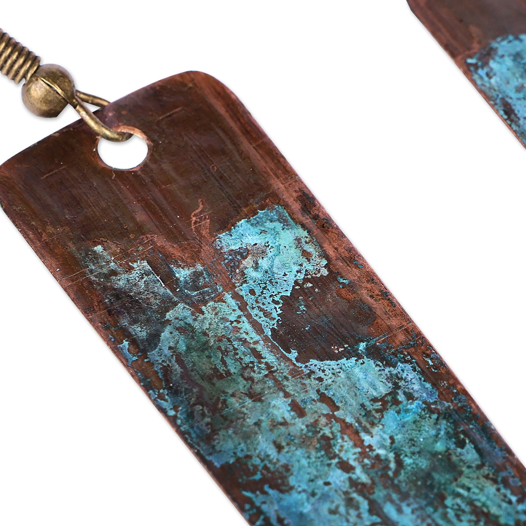 Copper Dangle Earrings with Oxidized Finish and Brass Hooks - Bohemian Aqua