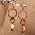 Antique Linked Hoop Copper Dangle Earrings with Onyx Stones - Dancing Hoops