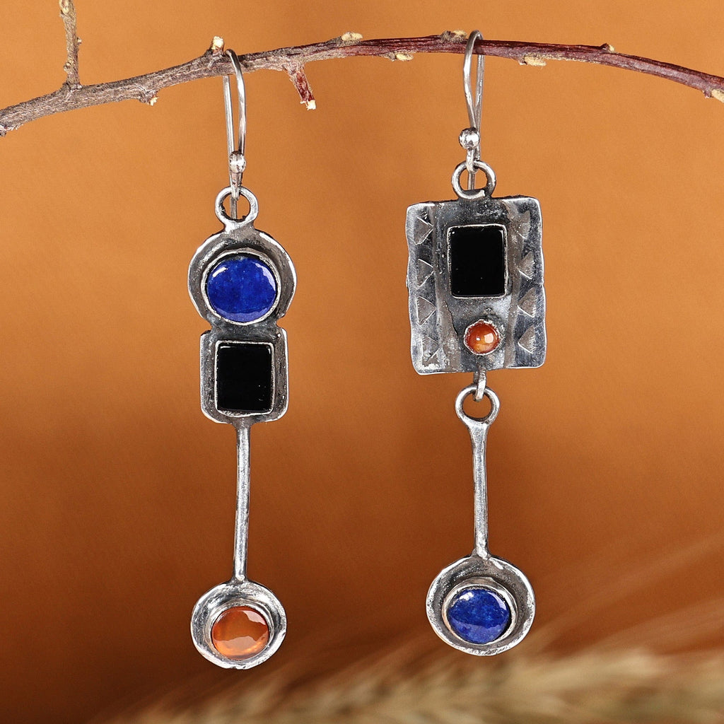 Contemporary Sterling Silver Multi-Gemstone Dangle Earrings - Aesthetic Sense
