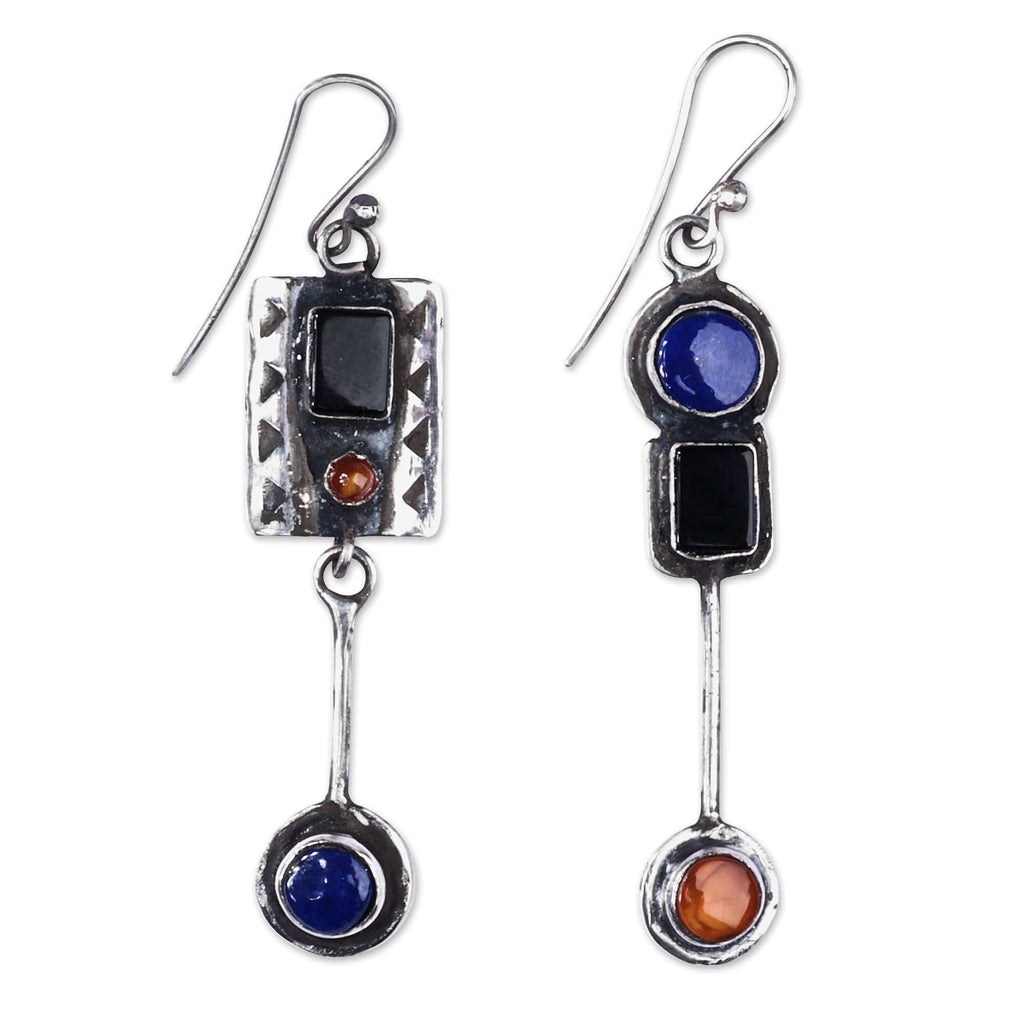 Contemporary Sterling Silver Multi-Gemstone Dangle Earrings - Aesthetic Sense