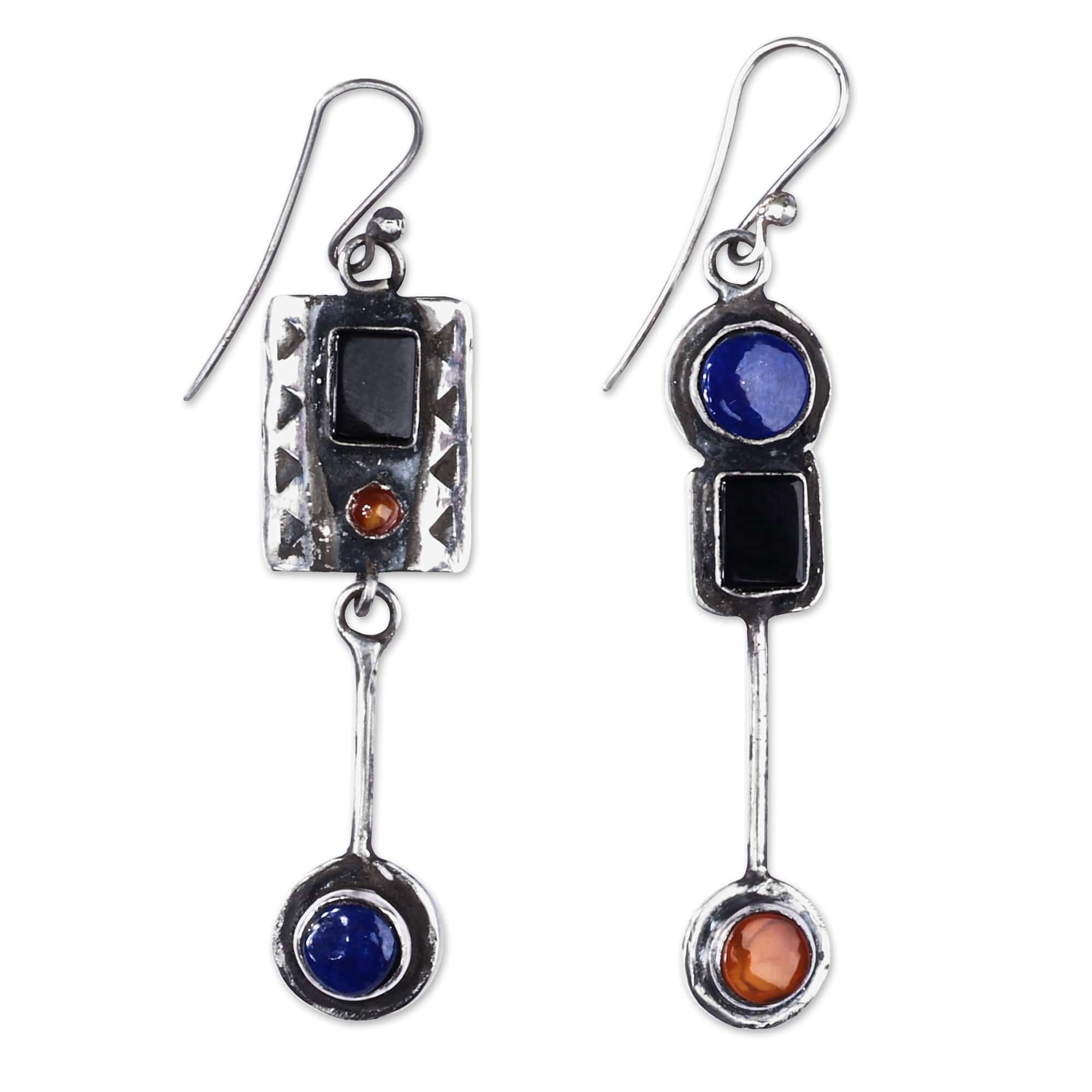 Contemporary Sterling Silver Multi-Gemstone Dangle Earrings - Aesthetic Sense