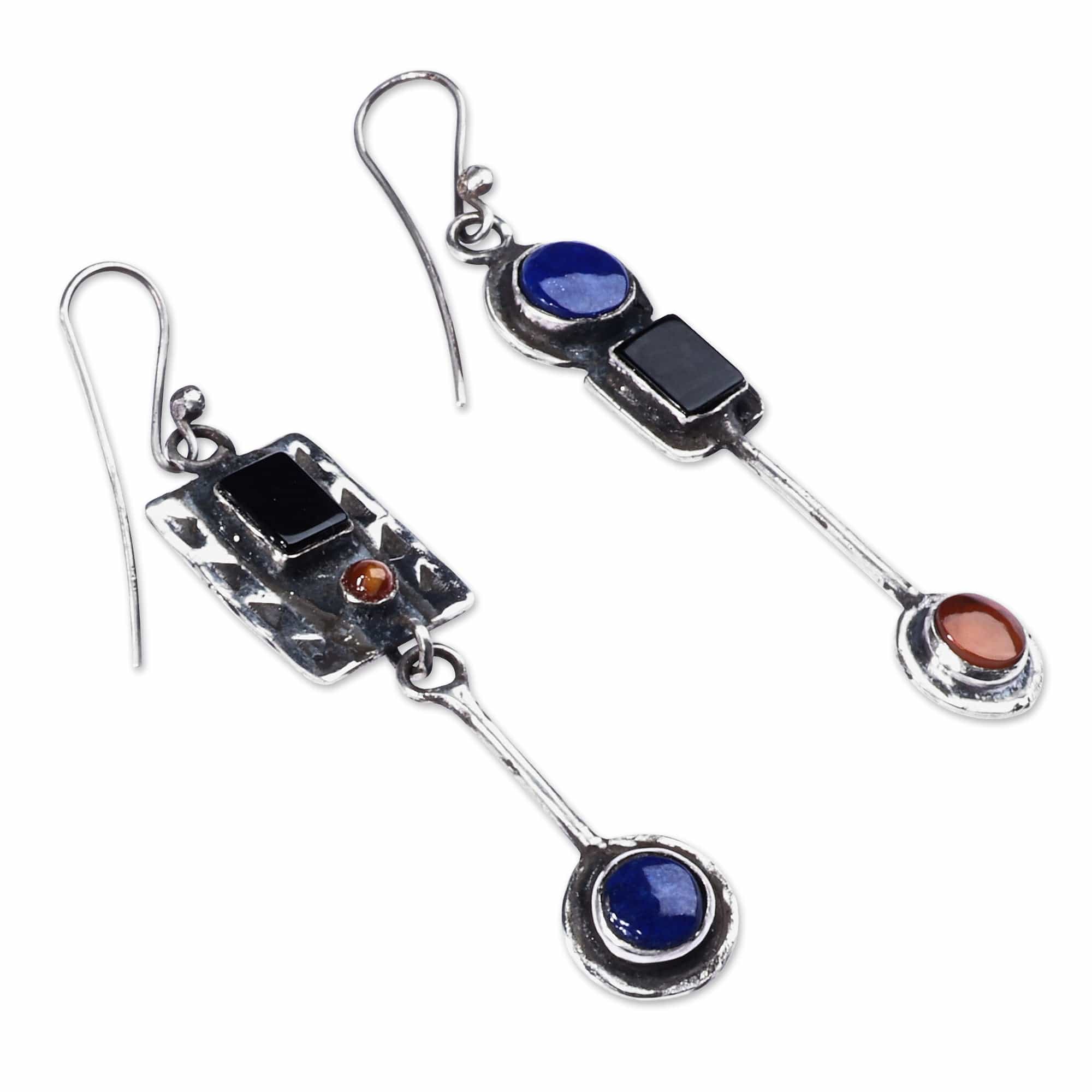 Contemporary Sterling Silver Multi-Gemstone Dangle Earrings - Aesthetic Sense