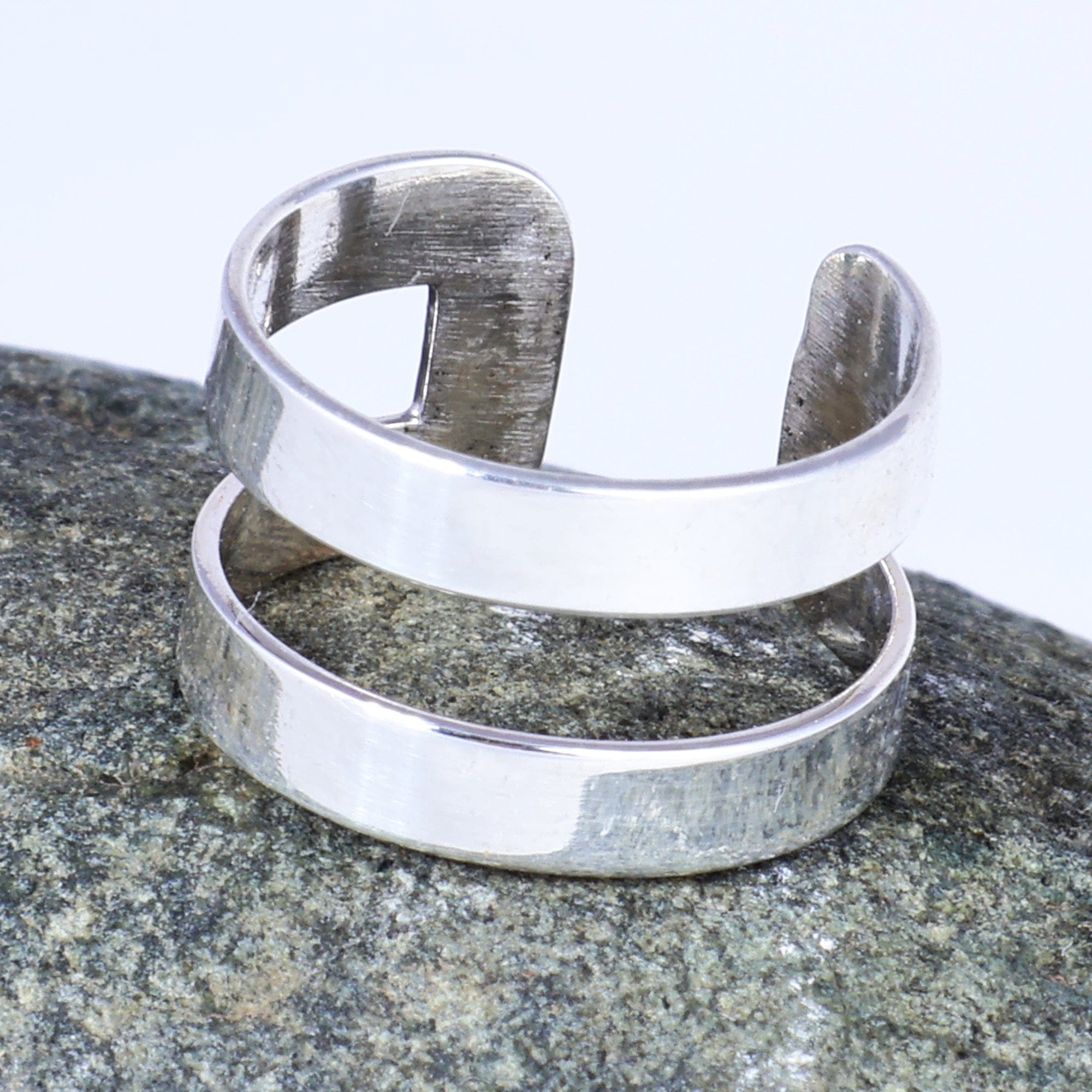 High-Polished Modern Sterling Silver Ear Cuff from Armenia - Parallel Dreams
