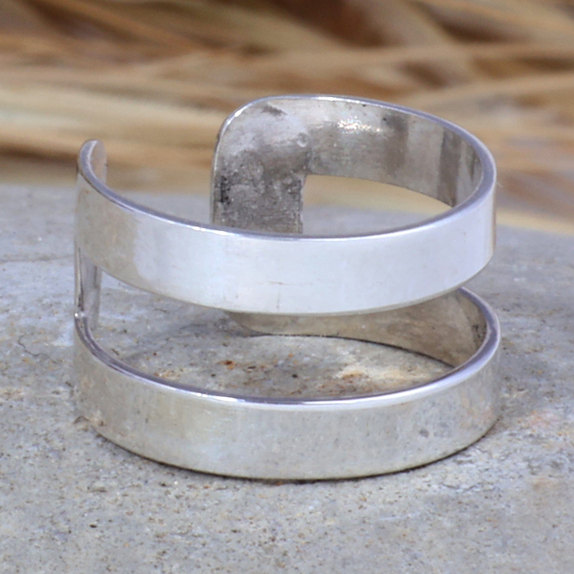 High-Polished Modern Sterling Silver Ear Cuff from Armenia - Parallel Dreams