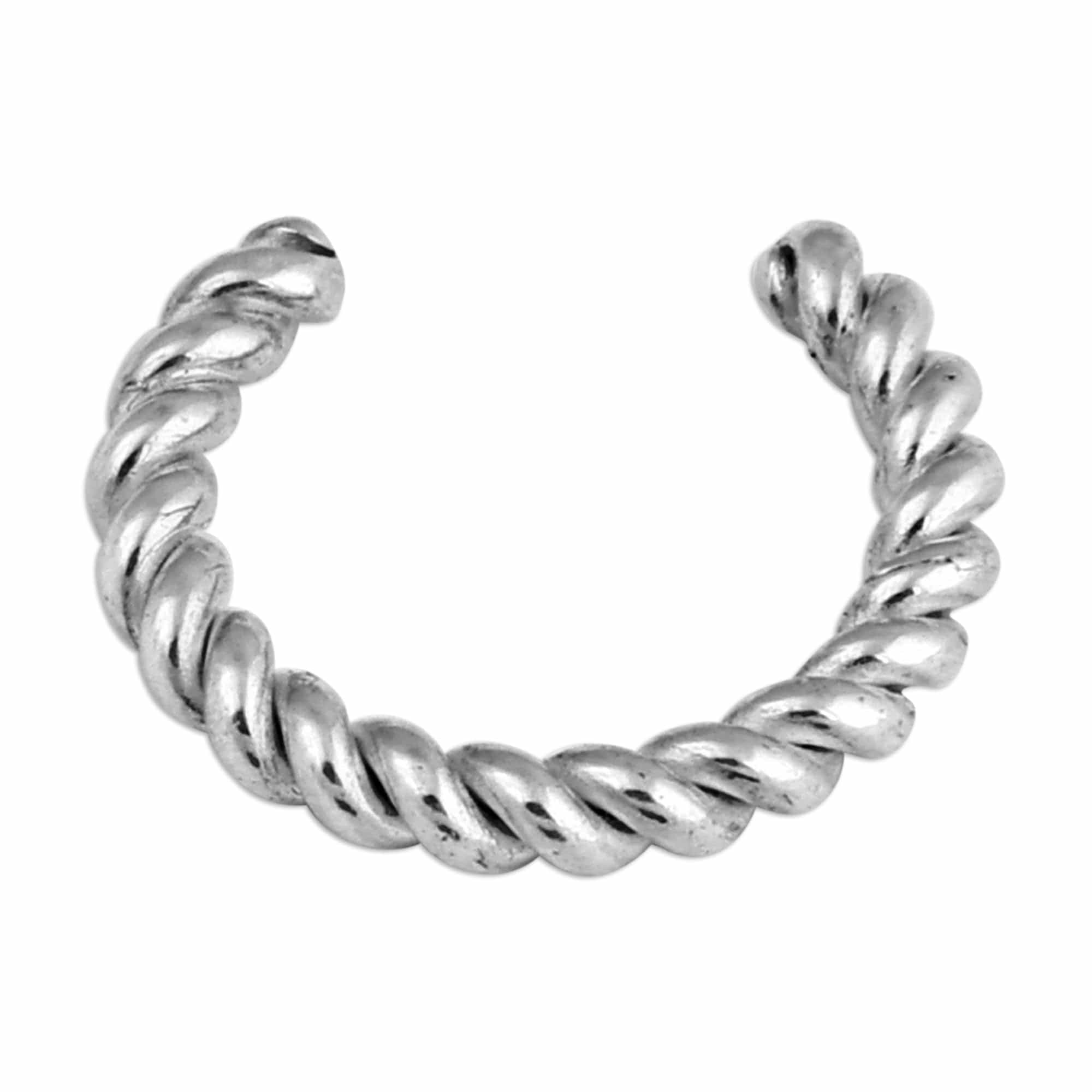 High-Polished Rope-Shaped Sterling Silver Ear Cuff - One Embrace