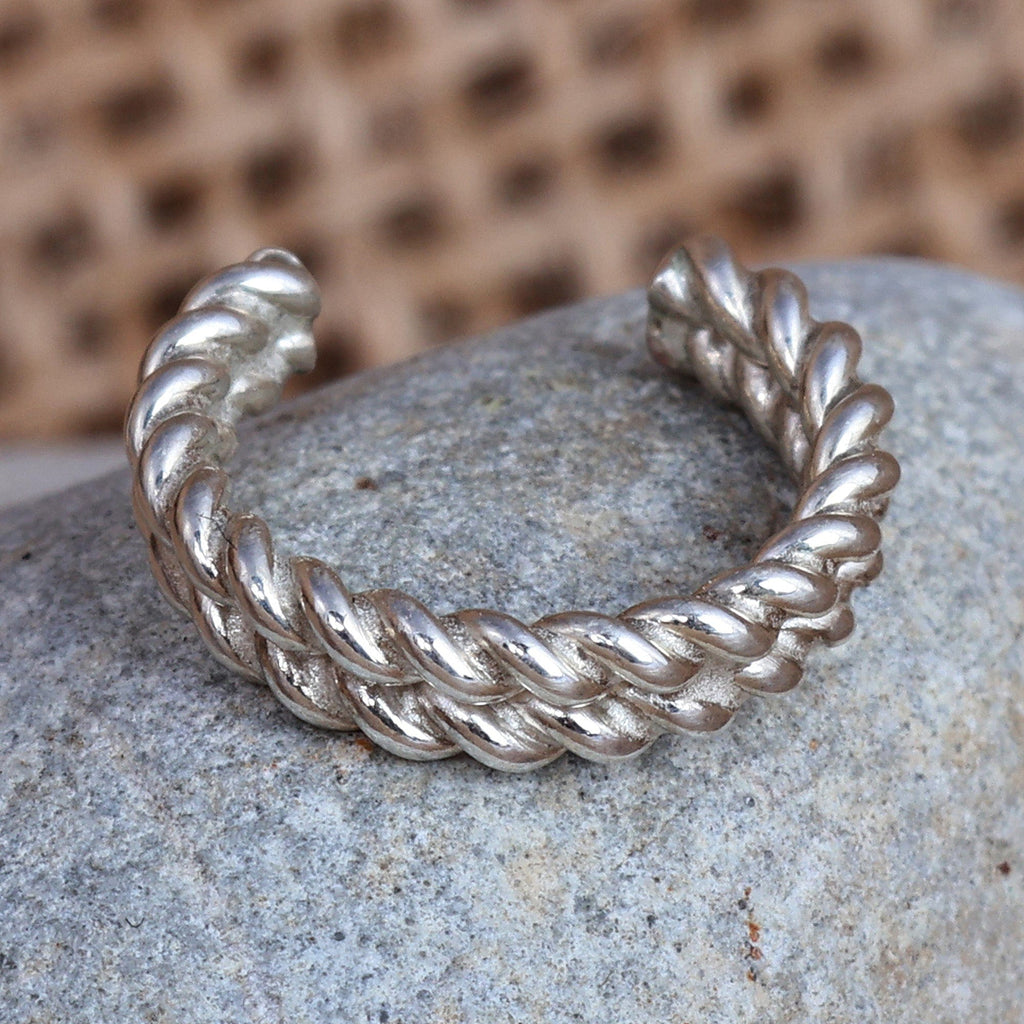 Double Rope-Shaped Sterling Silver Ear Cuff from Armenia - Double Blessings