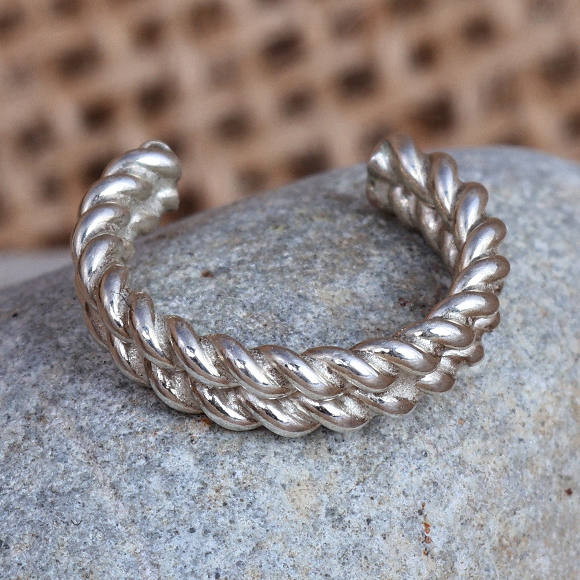 Double Rope-Shaped Sterling Silver Ear Cuff from Armenia - Double Blessings