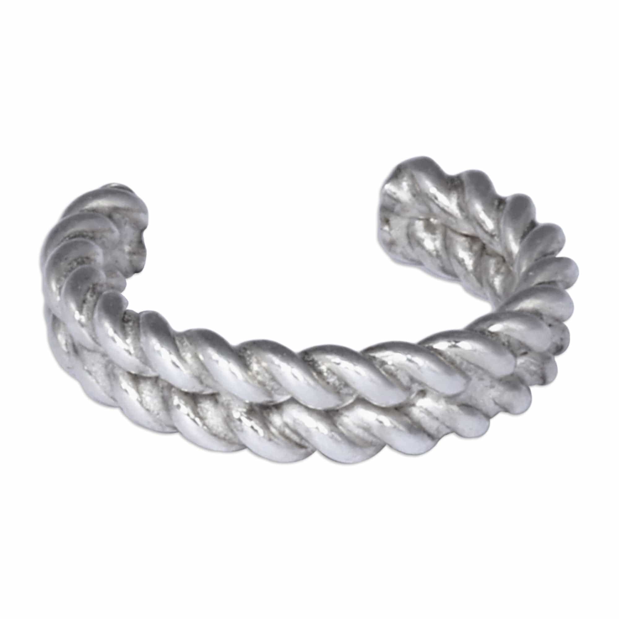 Double Rope-Shaped Sterling Silver Ear Cuff from Armenia - Double Blessings
