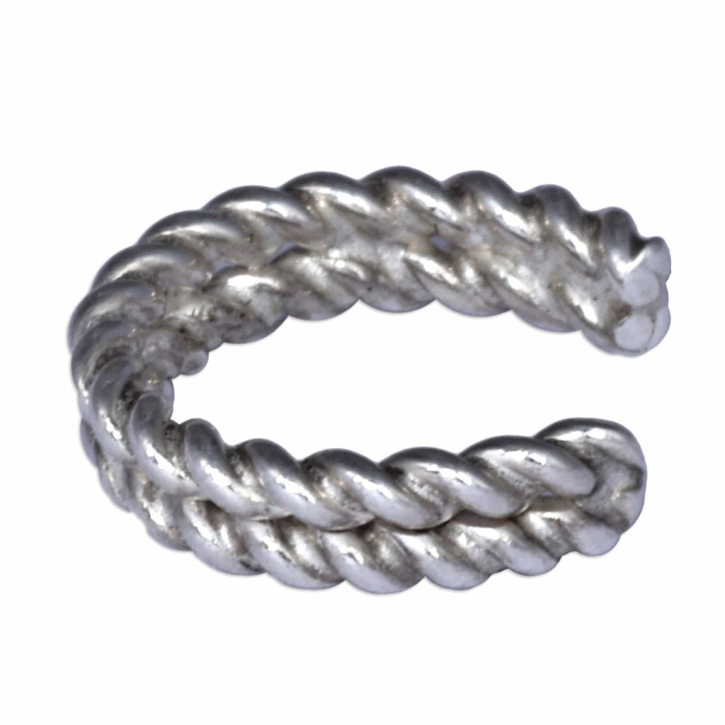 Double Rope-Shaped Sterling Silver Ear Cuff from Armenia - Double Blessings