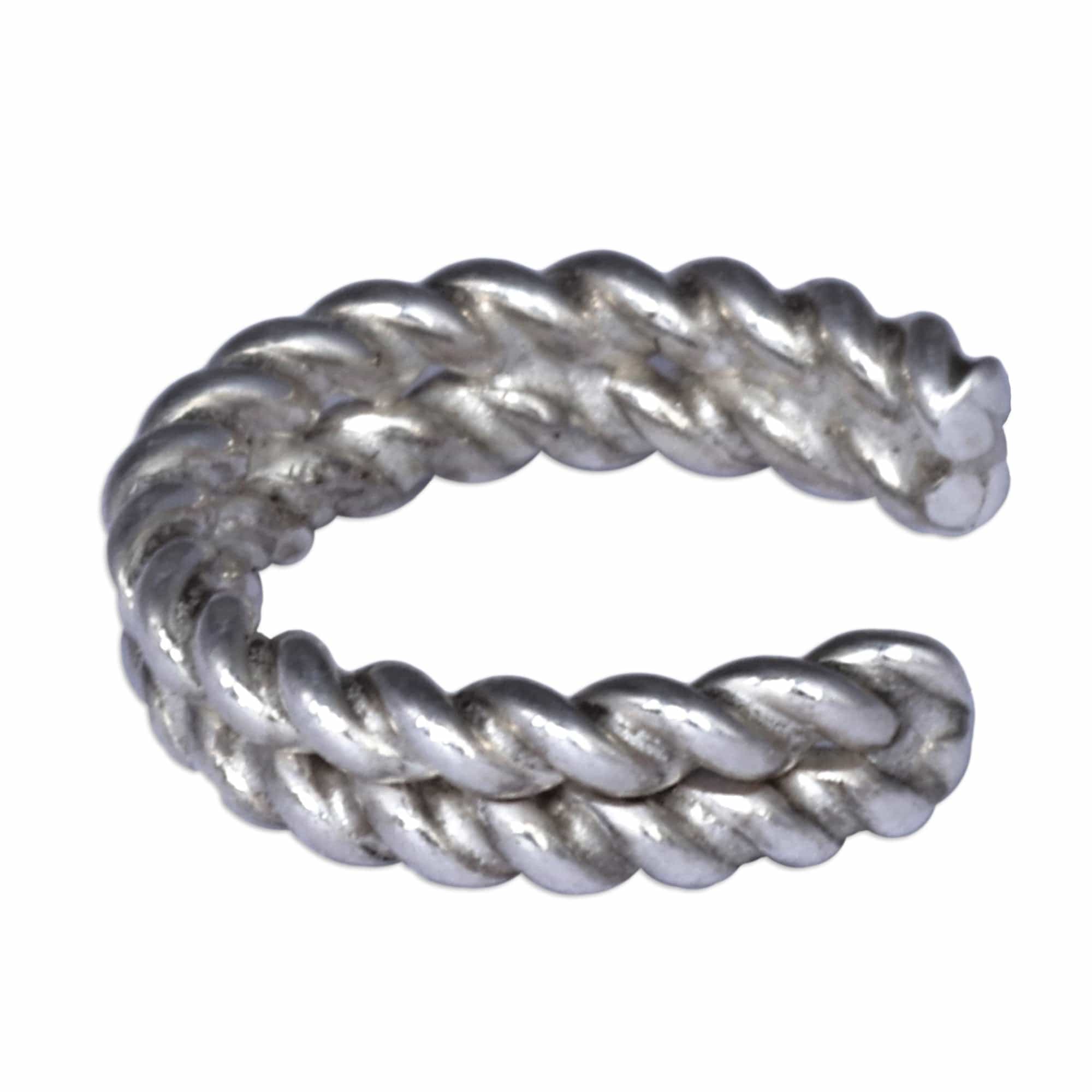 Double Rope-Shaped Sterling Silver Ear Cuff from Armenia - Double Blessings