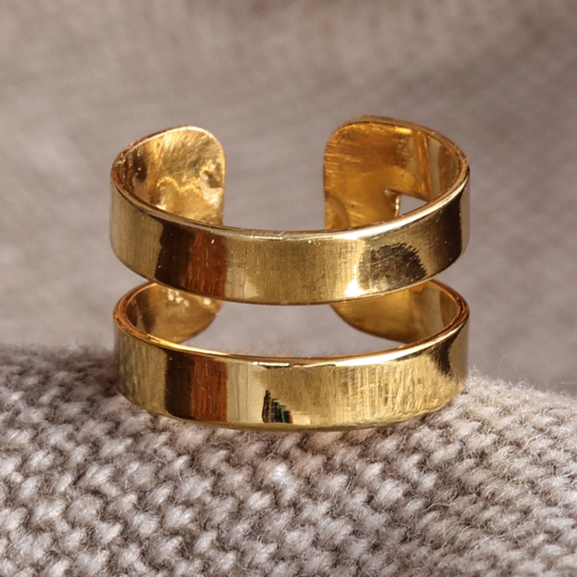 High-Polished Modern Gold-Plated Ear Cuff from Armenia - Parallel Illusions