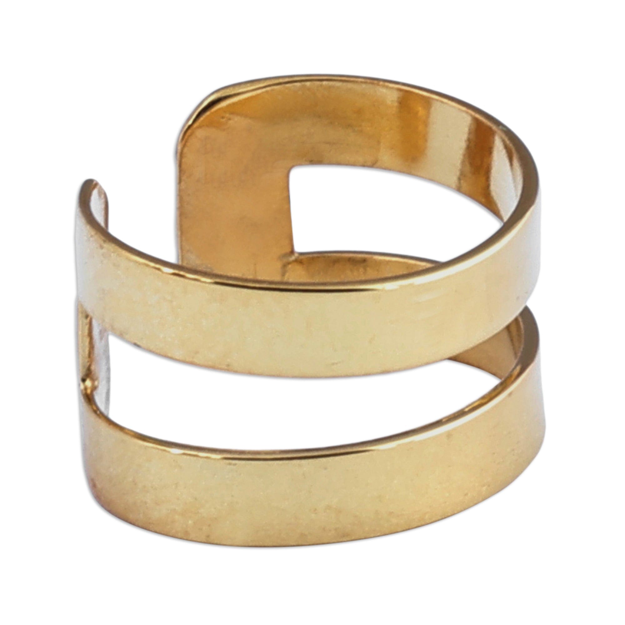 High-Polished Modern Gold-Plated Ear Cuff from Armenia - Parallel Illusions