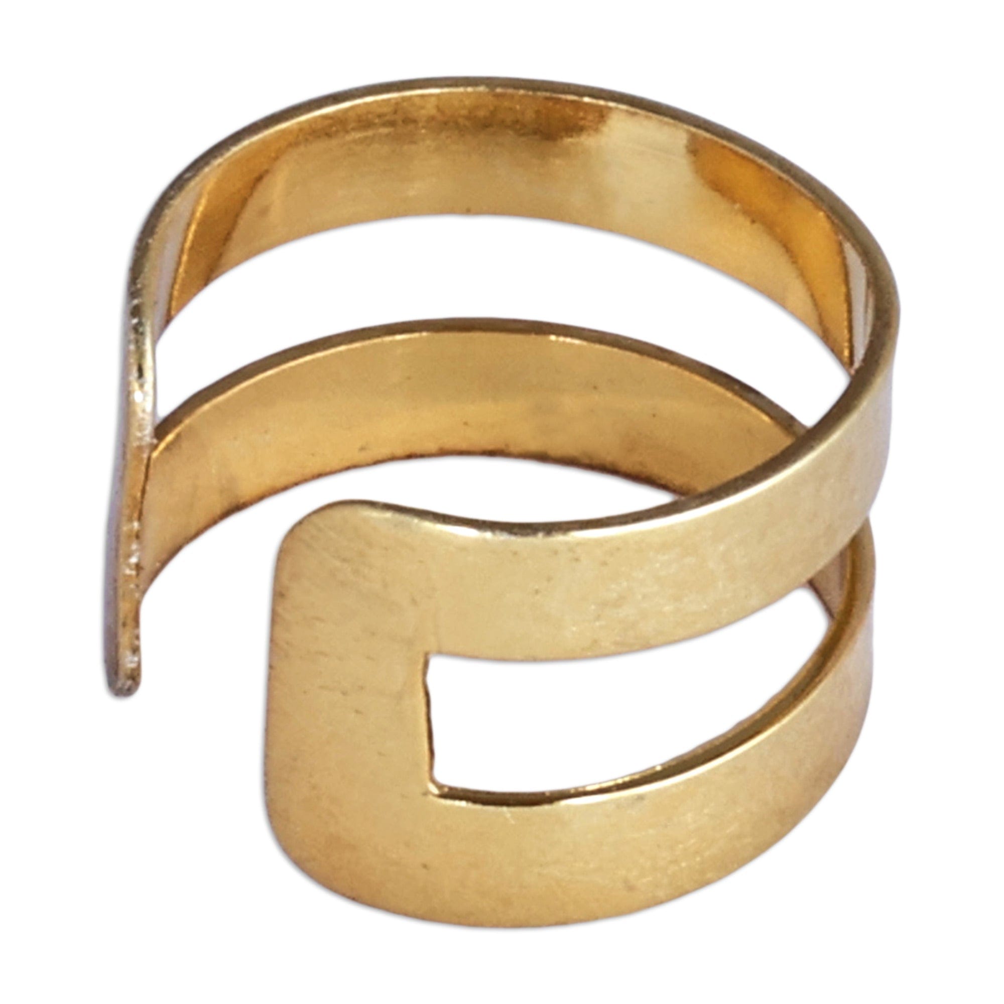 High-Polished Modern Gold-Plated Ear Cuff from Armenia - Parallel Illusions